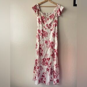 Reformation floral print silk satin butterfly sleeve maxi dress